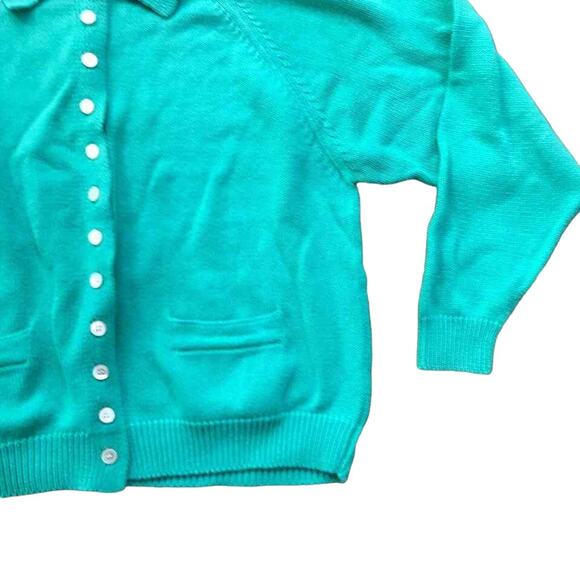1990s VTG GAP Chunky Knit Collared Button Up Teal Cardigan Sweater Size Medium - Picture 3 of 4